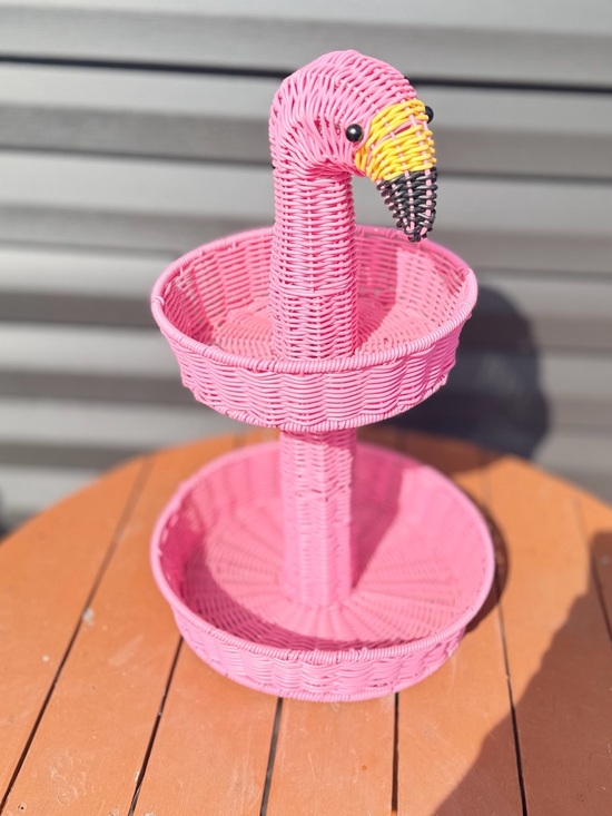 Other - Charming Pink Flamingo Wicker Two-Tier Basket